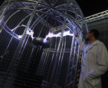 An SG75 Tesla coil and Faraday Cage high voltage special effect installed in Cuidad de las Artes y las Ciencias, Valencia, Spain