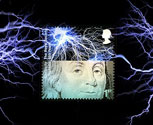 An SG30 twin Tesla coil being used in a Royal Society postage stamp launch