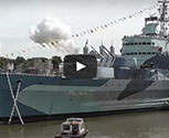 MTFX used pyrotechnics to create this simulated firing of the 6 inch guns on HMS Belfast.