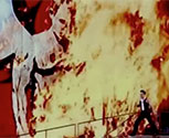 The Robbie Williams backdrop was set alight at the MTFX base and filmed, the resulting video was then used as a backdrop during Robbie's live concert at Knebworth.