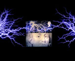 An SG30 twin Tesla coil being used in a Royal Society postage stamp launch