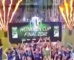 Streamers and five way flames at the Heineken Cup Final